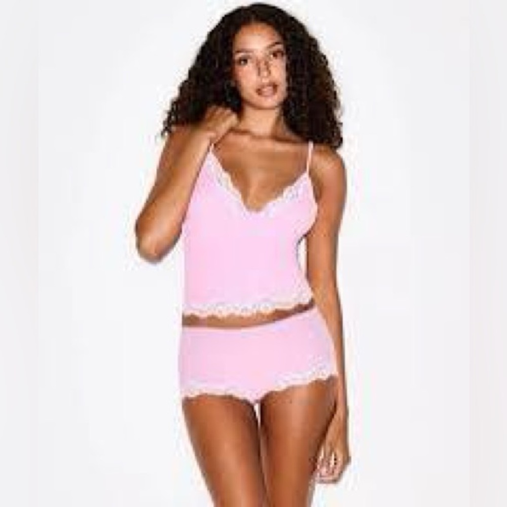 SKIMS Fits Everybody Lace Triangle Cami and Boy Short Set
